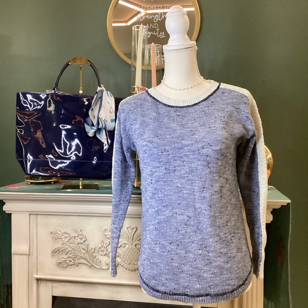 T by Talbots Blue‎ And White Cotton Sweater